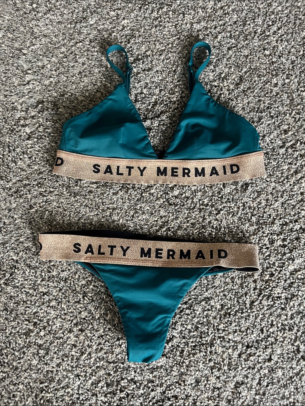 Salty Mermaid Teal Green and Bronze Metallic Bikini set size M